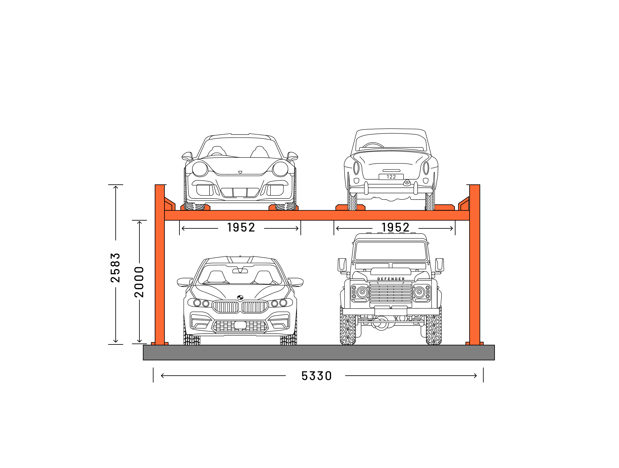 Four car four post parking lift diagram