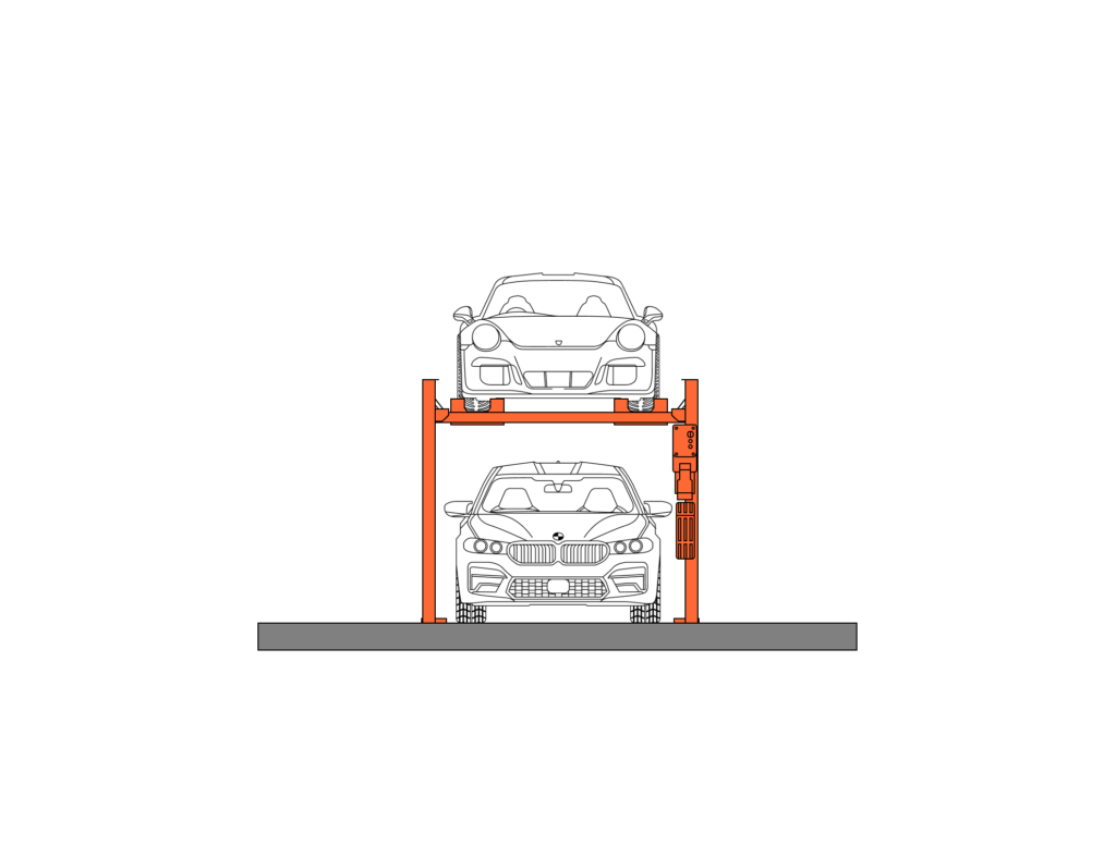 Four post parking lift diagram front on view