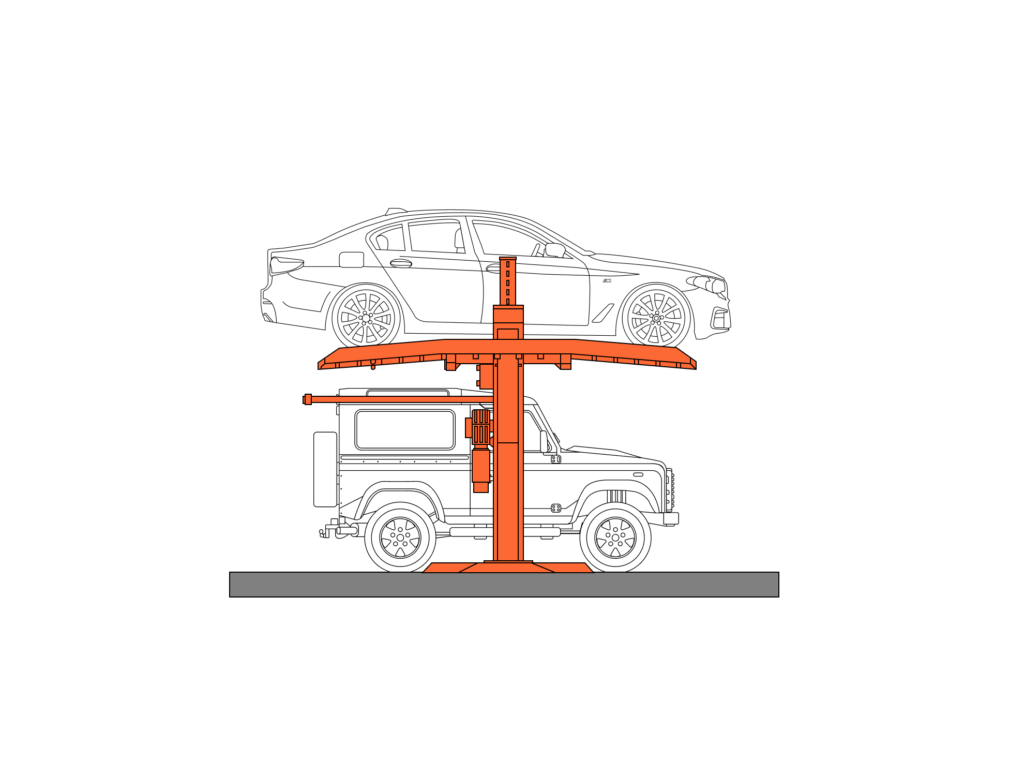 Strong single post parking lift diagram side on