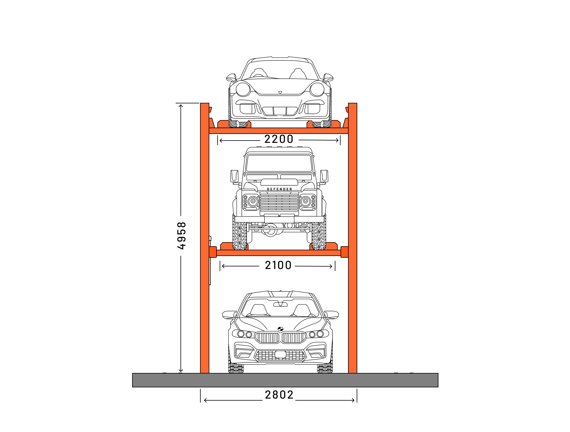 Triple stacking parking lift diagram