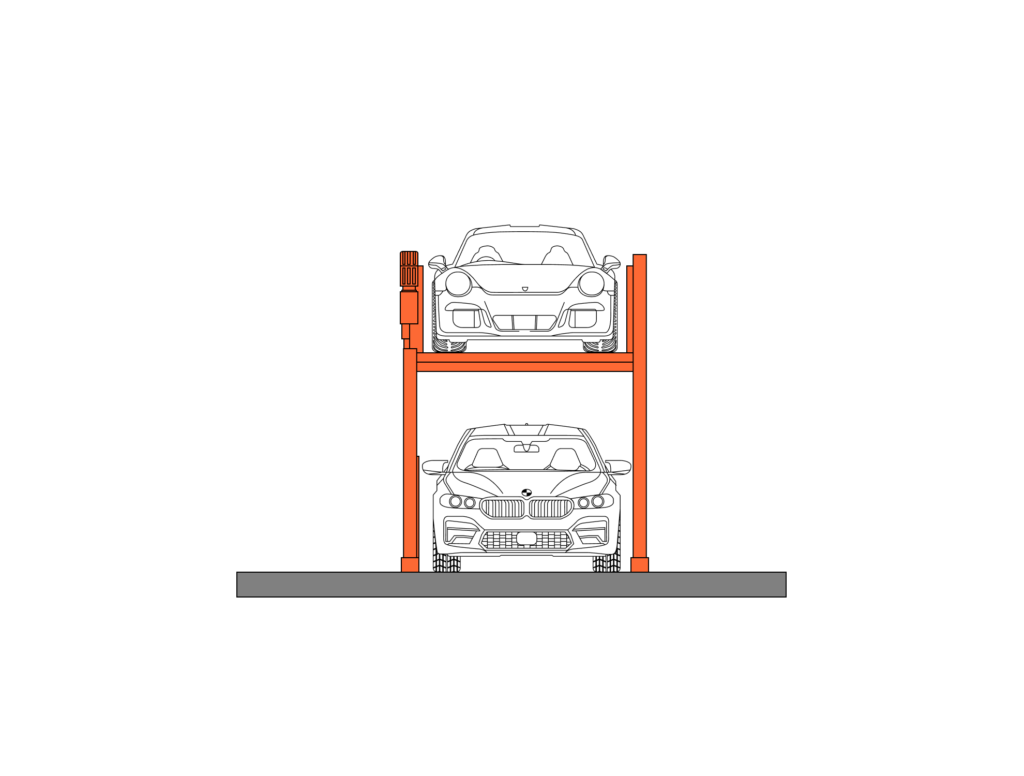 Two post parking lift diagram front on view