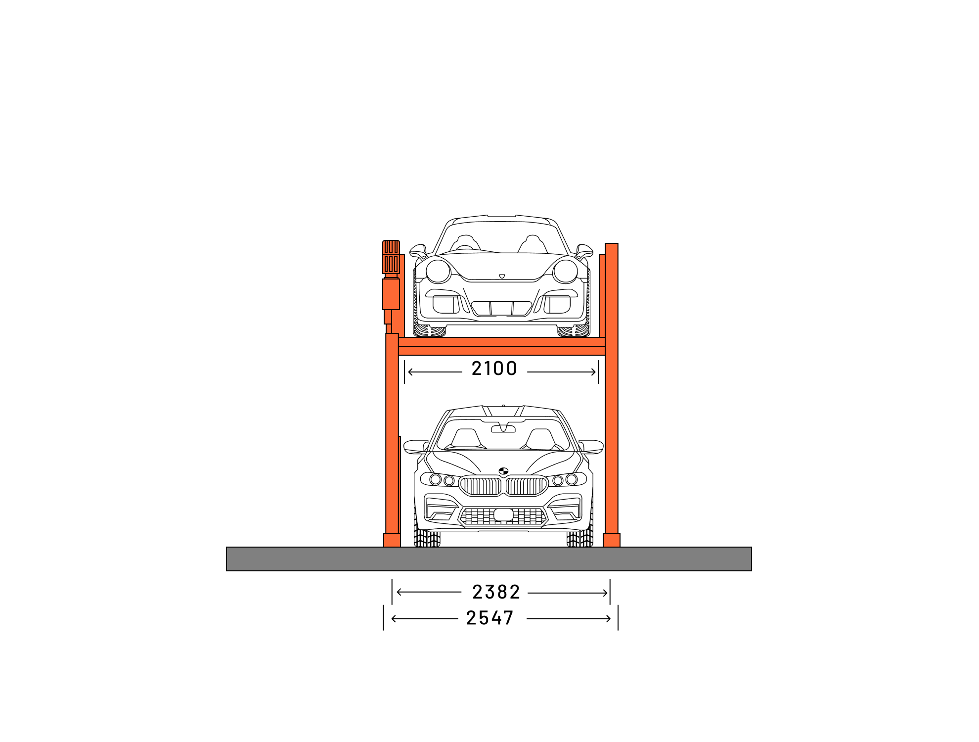 Two Post Parking lift front view diagram