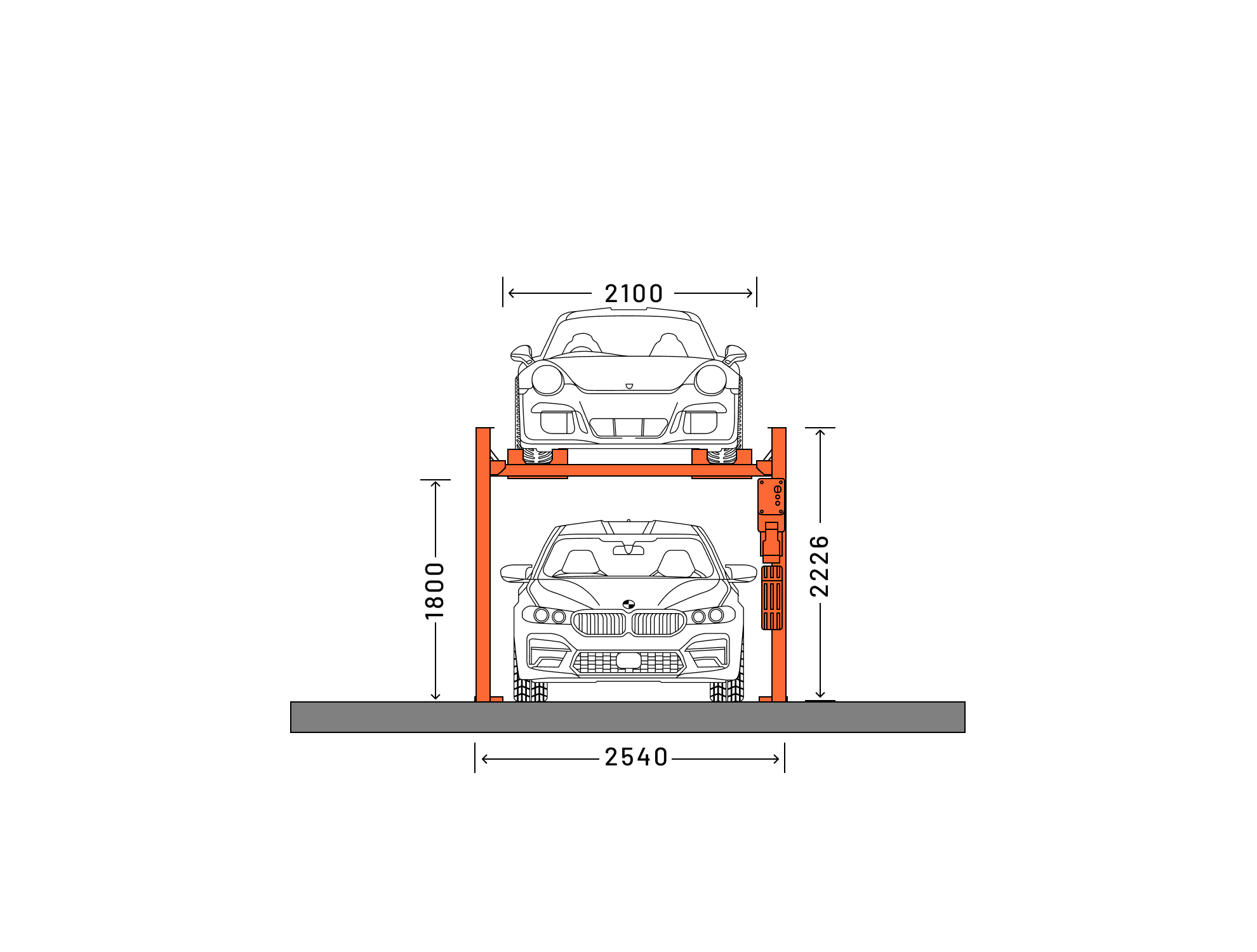 Four post parking lift diagram front view