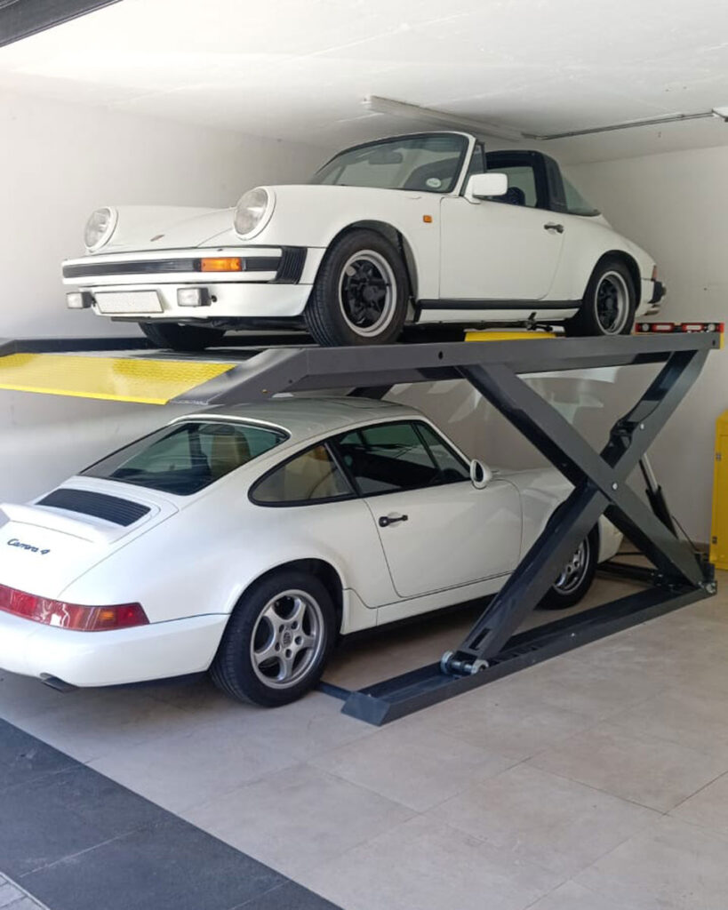 Scissor parking lift in use